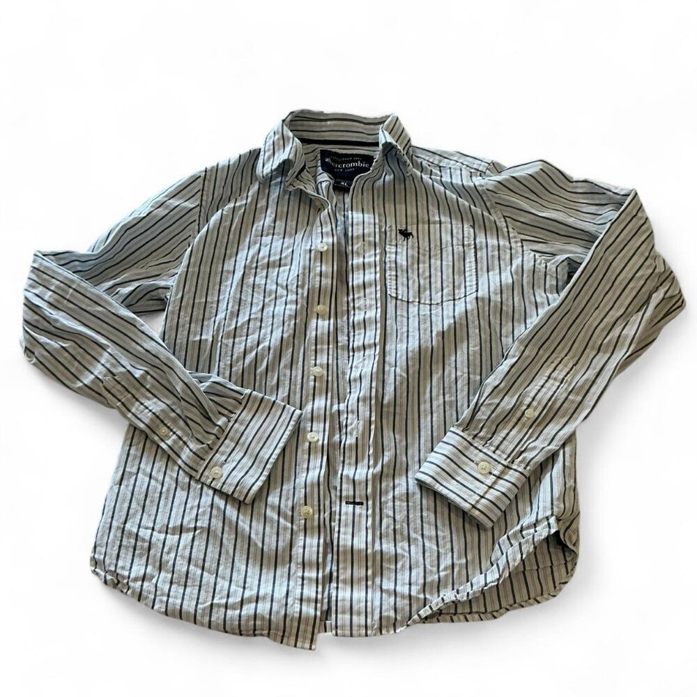 Abercrombie & Fitch‎ boys white and blue striped button down dress shirt size XL